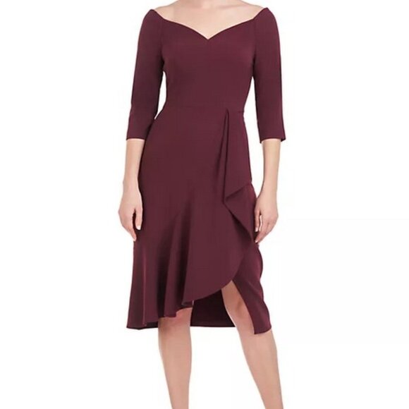 Kay Unger Molasses Brown Izzy Ruffle Side Slit Midi Dress *Less Belt* - Picture 1 of 3